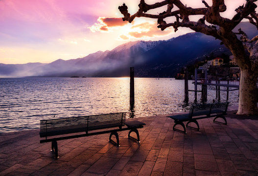 Beautiful evening atmosphere in Ascona on Lake Maggiore