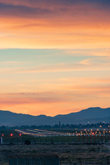 Airplane runway at sunset, Alicante/Elche, Costa Blanca, Spain, Spain, Europe