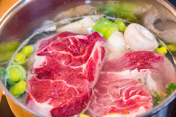 Preparation of beef broth, soup