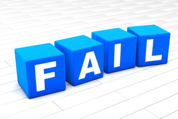 3D rendered illustration of the word Fail made of cubes.