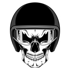 Skull in a motorcycle helmet. Vector image on white background.