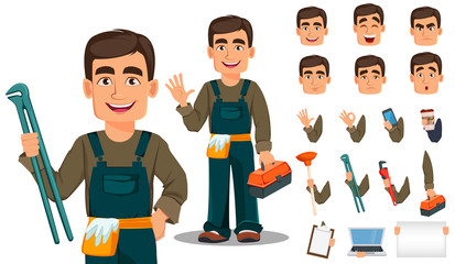 Professional plumber in uniform. - 245896479