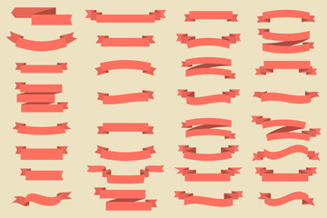 Obraz premium Collection Vector Ribbon Banners in flat design. Ribbon Banners in coral color.