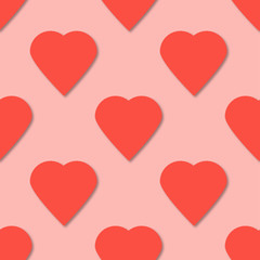 Bright pink paper hearts seamless pattern. 3d vector background.