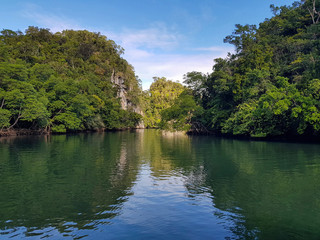 Fototapeta na wymiar sea way through island and mangrove forest to atlantic ocean in dominican republic