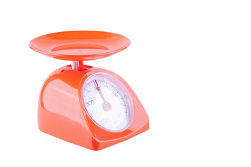 analog kitchen weight scale on white background kitchen equipment object isolated