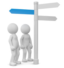 3D Illustration wei&szlig;es M&auml;nnchen Wegweiser