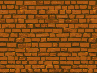 Photorealistic horizontal vector illustration of red brown old brick wall. Hand drawn, no tracing.