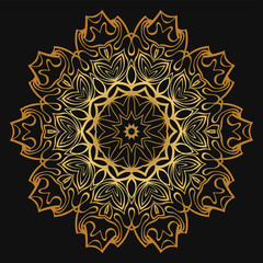 Luxury golden color Hand-Drawn Henna Ethnic Mandala. Circle lace ornament. Vector illustration. for coloring book, greeting card, invitation, tattoo. Anti-stress therapy pattern.