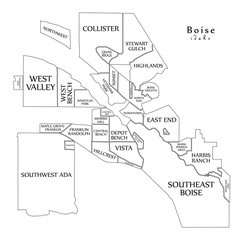 Modern City Map - Boise Idaho city of the USA with neighborhoods and titles outline map