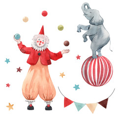 Watercolor circus clown set © Zenina-Lembrik