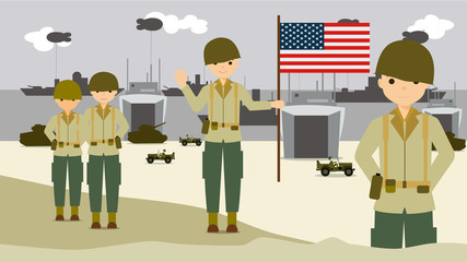 american soldiers on the landing beaches in normandy France