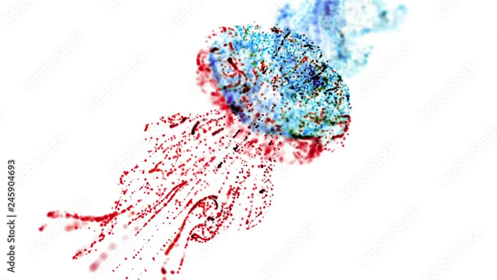 Aufkleber collision of two streams of particles in 4k. ink effect advection. conffeti in stream of invisible i