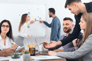 Group of business people analyzing data