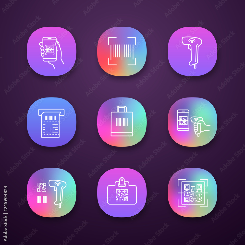 Poster barcodes app icons set
