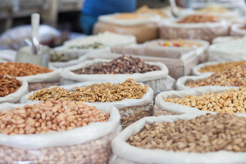 Asian market. Turkey, Istanbul, Spice Bazaar, turkish Eastern bazaar, nuts and dry fruits for sale