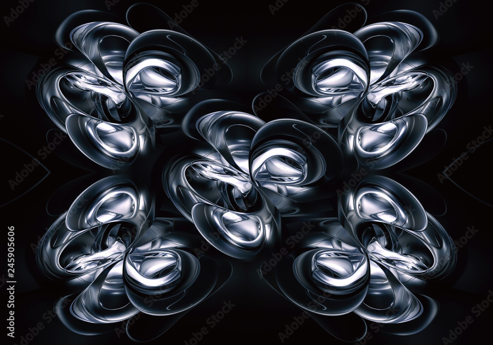 Poster abstract artistic 3d computer generated fractals shapes on a black background