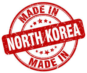 made in North Korea red grunge round stamp