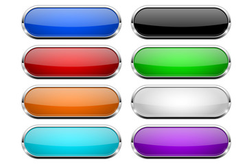 Glass buttons set. Shiny oval colored 3d web icons