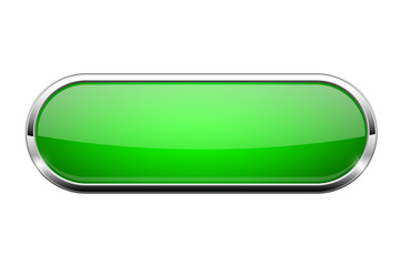 Green glass button. Shiny oval 3d web icon