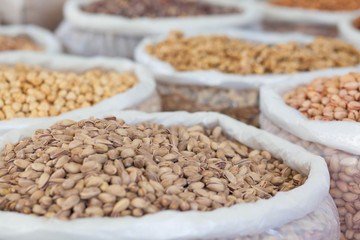 Asian market. Turkey, Istanbul, Spice Bazaar, turkish Eastern bazaar. Dried fruits for sale