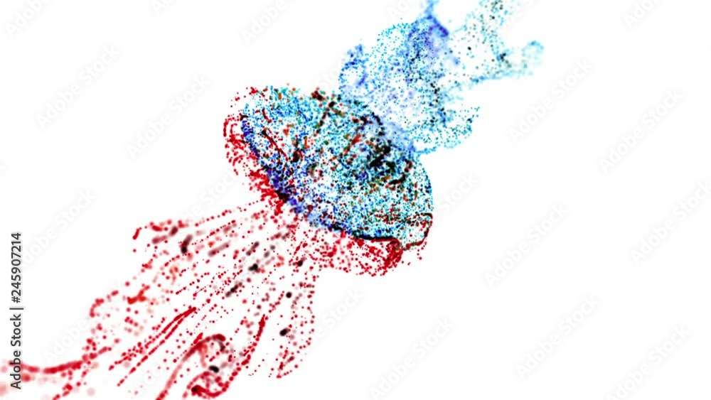 Aufkleber collision of two streams of particles in 4k. ink effect advection. conffeti in stream of invisible i