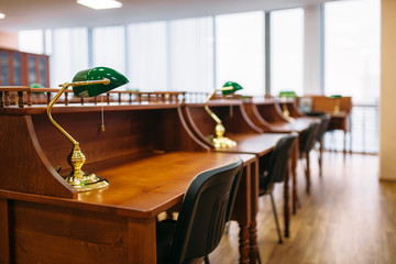 Reading room, rows of table in university library