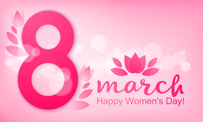 Festive background - 8 March, happy women's day, spring and flowers. Vector