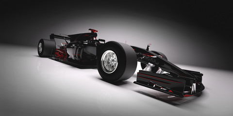 Side of F1 car on light background.