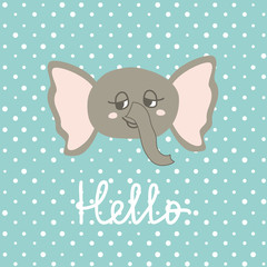 Cute Happy Elephant cartoon on polka pots background.