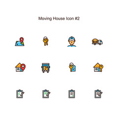 moving house and relocation icon set design. simple clean colored illustration.