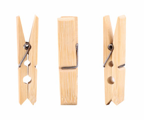 Wooden clothespin isolated.
