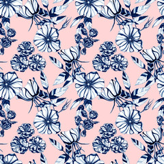 wild roses seamless pattern. Hand drawn ink illustration. Wallpaper or fabric design. - 245909884