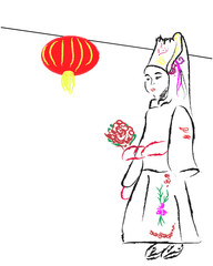 Festlich gekleidete Chinesin beim chinesischen Neujahrsfest