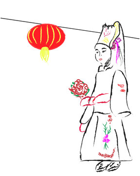 Festlich gekleidete Chinesin beim chinesischen Neujahrsfest