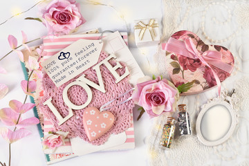 romantic style flat lay with love concept