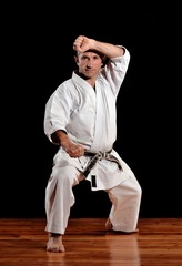 Retrato de un karateca practicando artes marciales