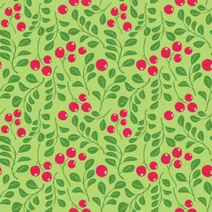 Papier Peint photo Vert motif transparent vert vif avec des baies rouges - fond décoratif vectoriel