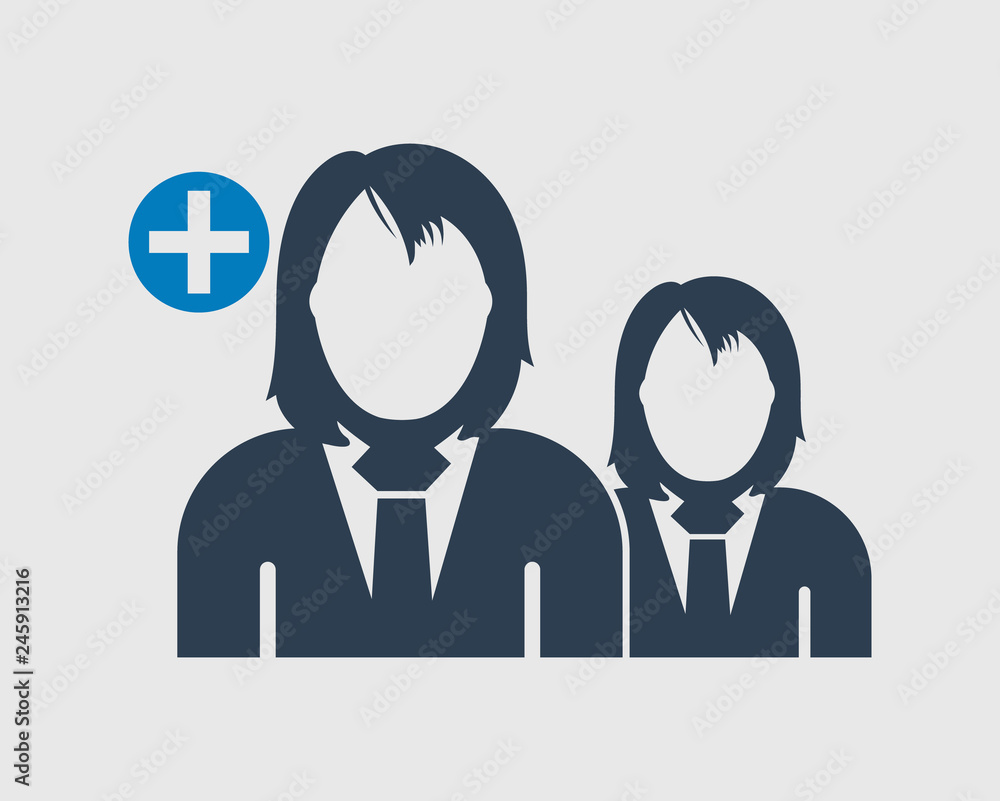 Poster increase or add users icon. female symbol on gray background. flat style vector eps.