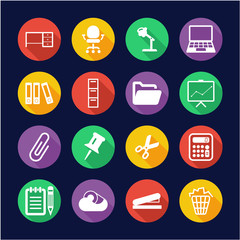 Office Supplies Icons Flat Design Circle