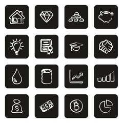 Investment Plan Icons Freehand White On Black