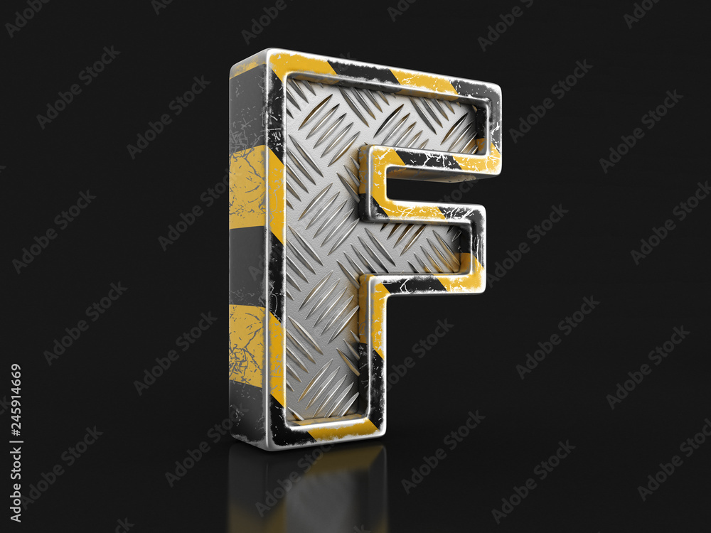 Poster yellow striped metallic font - letter f. image with clipping path