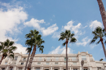 Cannes, France -5th September, 2018: View of Carlton hotel entrance , low angle view