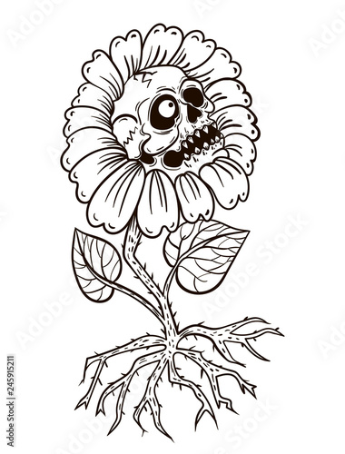 Download "flower, sunflower with skull, tattoo" Stock image and ...