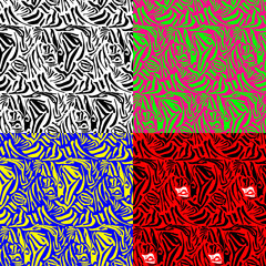 Animal print zebra abstract pattern, line background, fabric. unique hand drawn vector.  Poster, banner. multi-color options bold solutions.