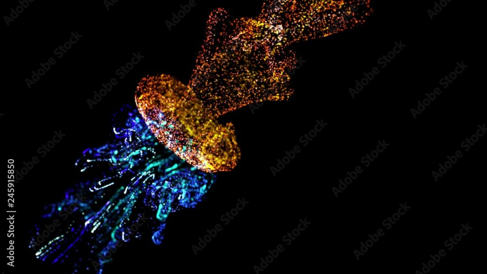 Poster collision of two streams of particles in 4k. ink effect advection. glitter in stream of invisible in