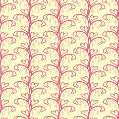 floral ornament with pink hearts on a white color