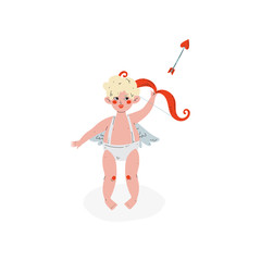 Cute Cupid Shooting Archery, Amur Baby Angel, Happy Valentine Day Symbol Vector Illustration