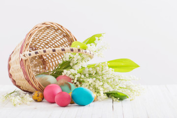 easter eggs with flowers on white background