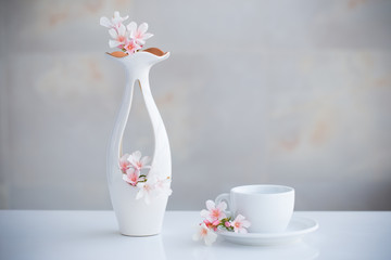 still life with flowers in white vase